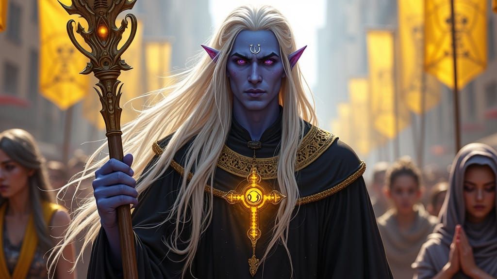 Radiant Drow High Priest Soars Through Jubilant Crowd in Div...