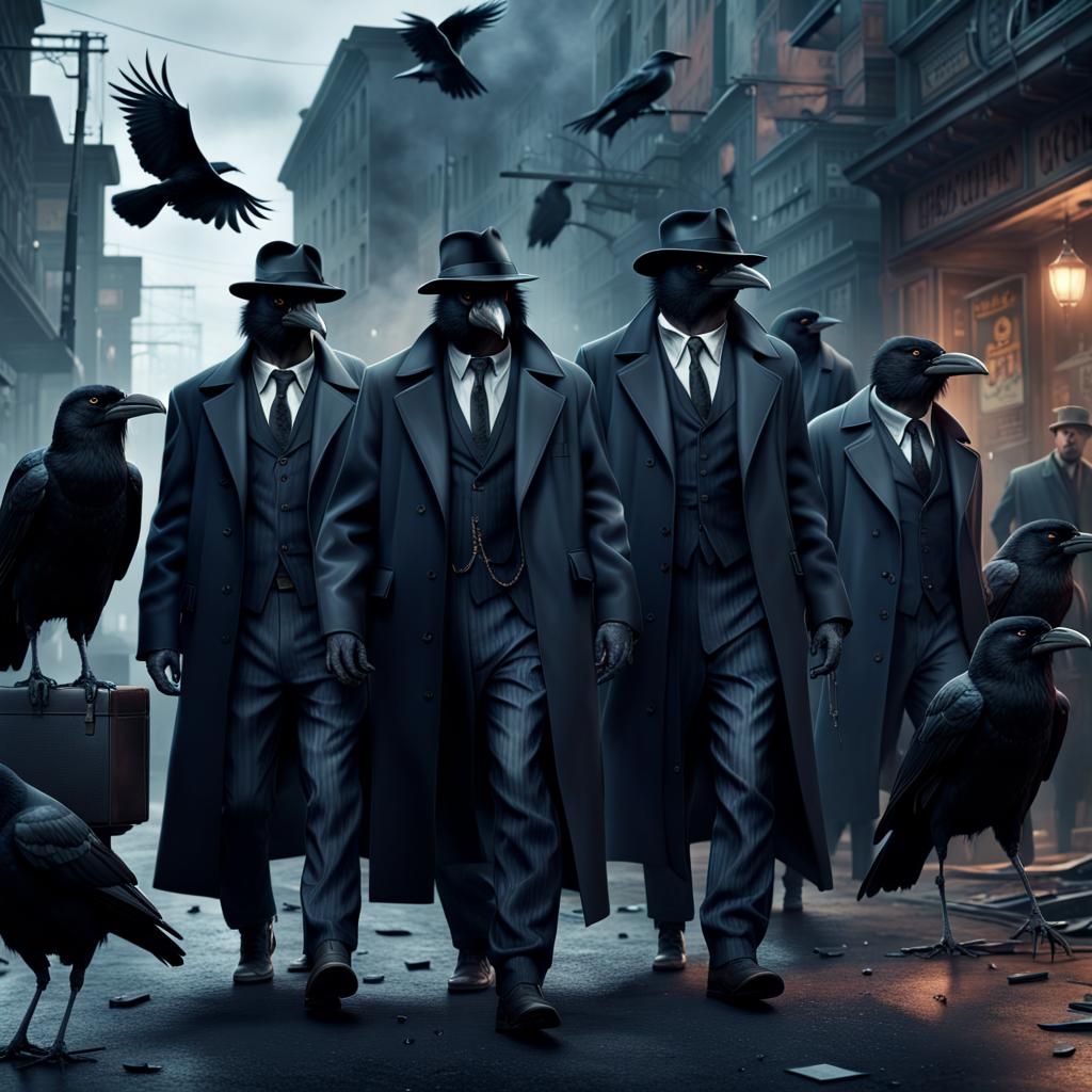Crows as Gangsters: A Cinematic Digital Painting