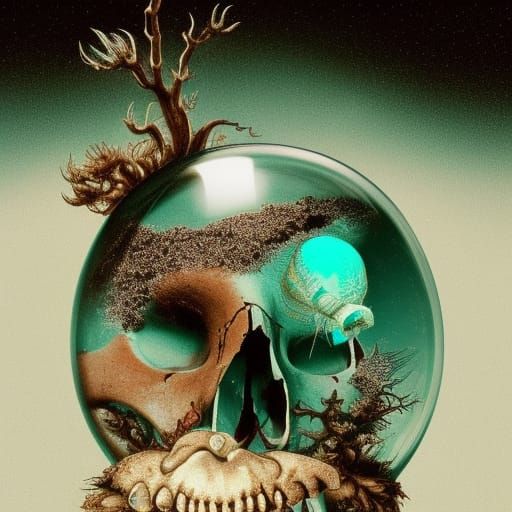Infected Skull with Moths in Snow Globe