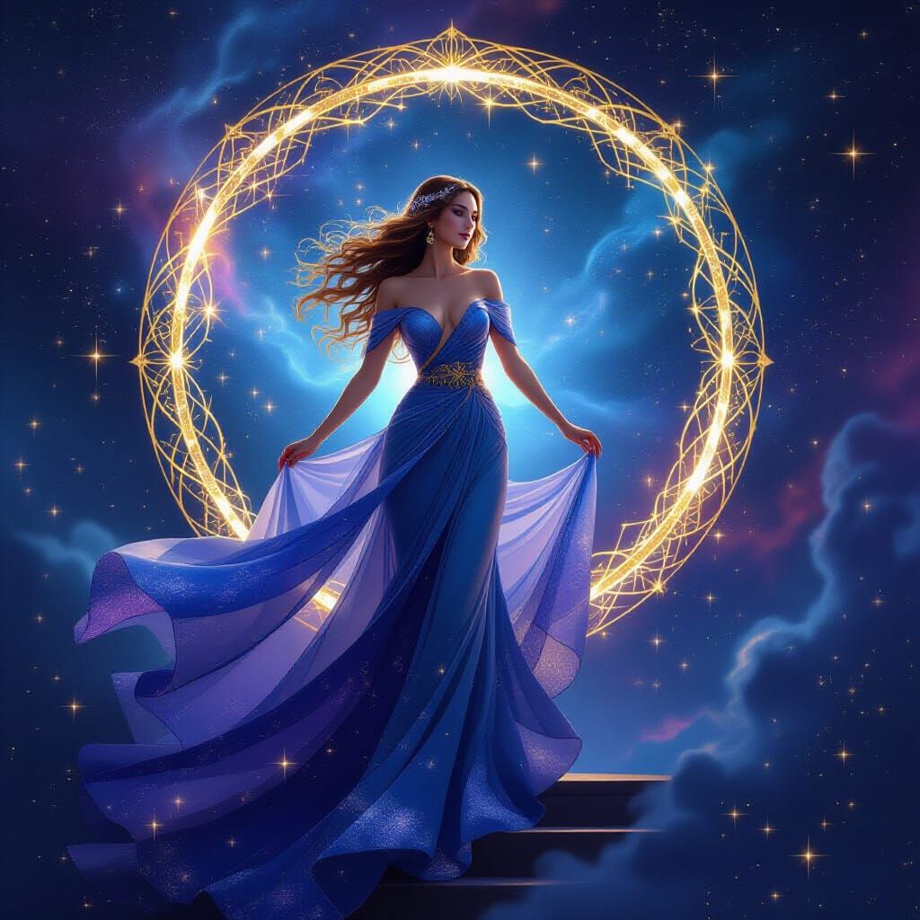 Starlight Goddess Emerges from Cosmic Portal in Art Nouveau ...