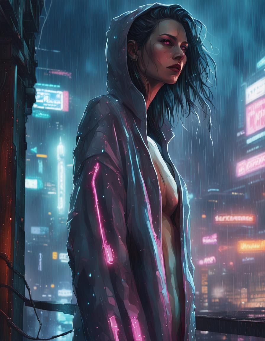 Rainy Night Cityscape: Cyberpunk Concept Art