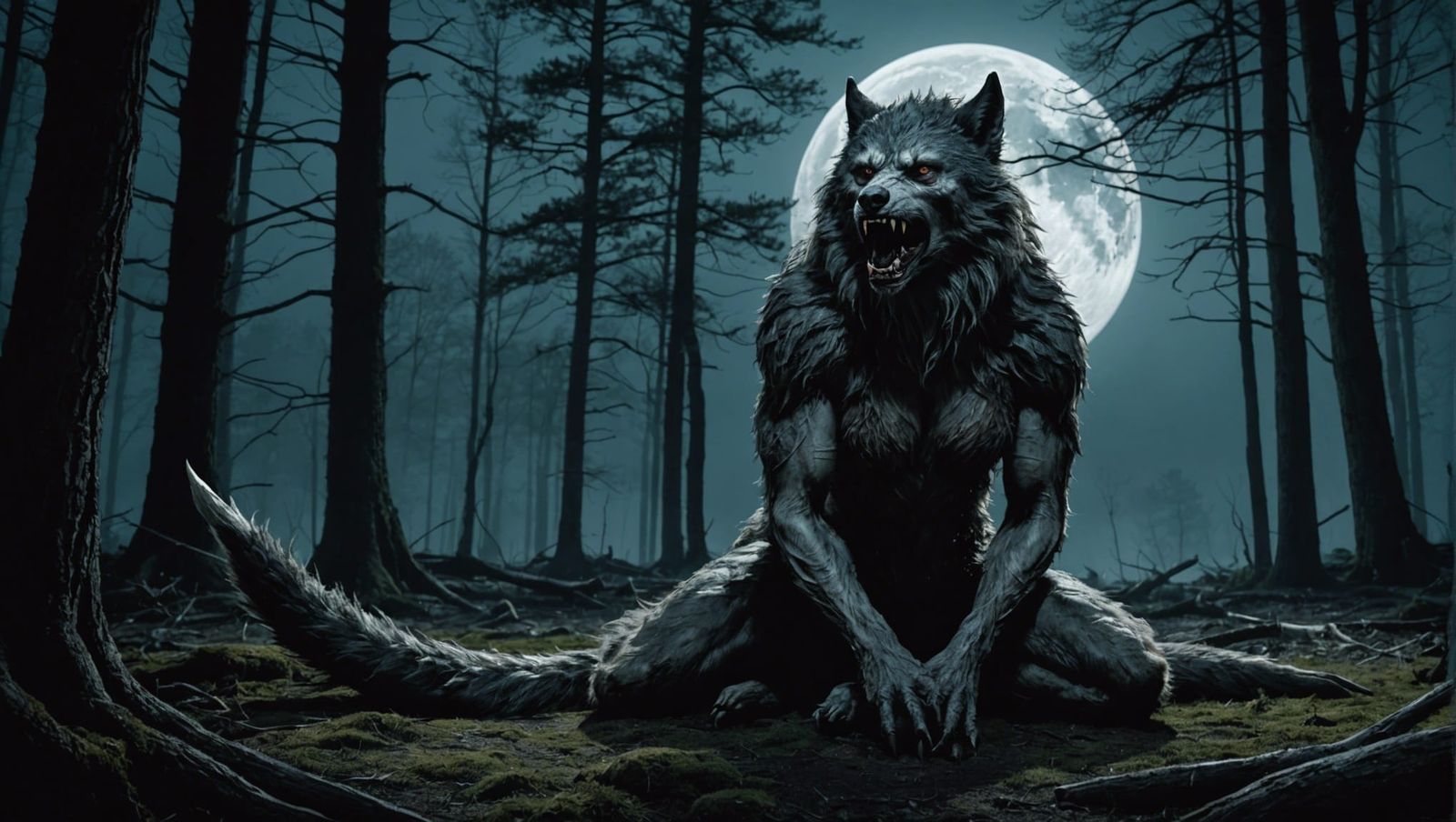 Female Werewolf Transformation Under Ominous Moon