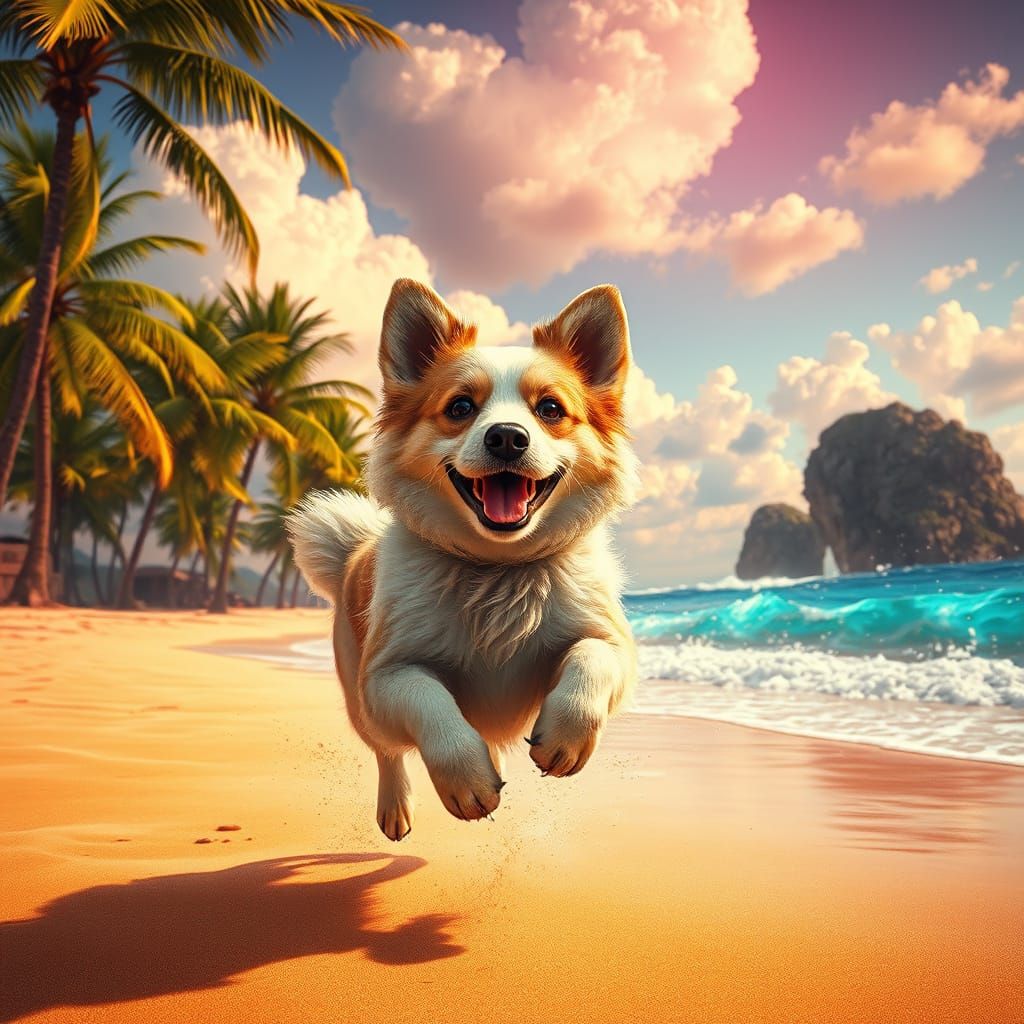 Surreal Beachside Canine Joy