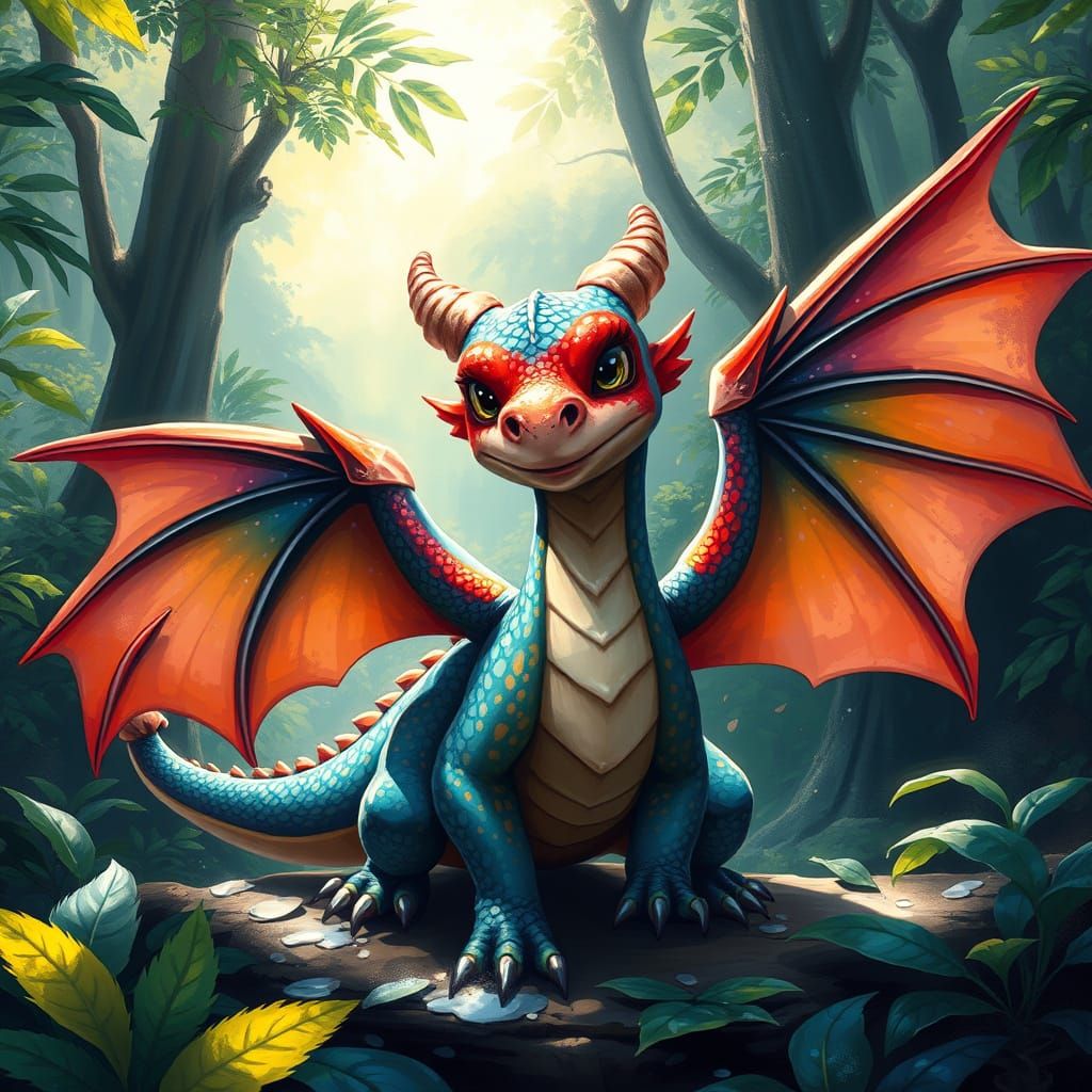 Majestic Rainforest Dragon in Vibrant Graffiti Style