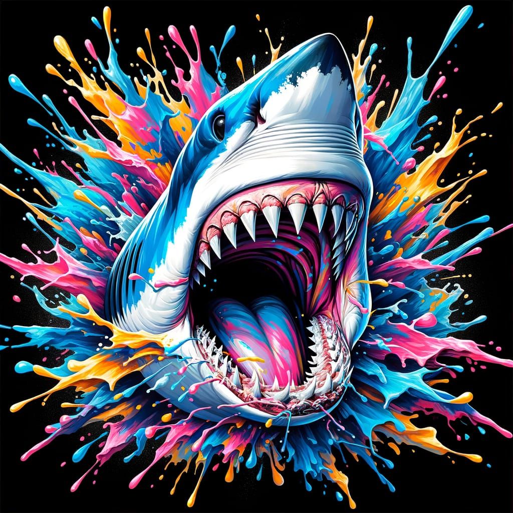 Dynamic Great White Shark in Urban Art Style