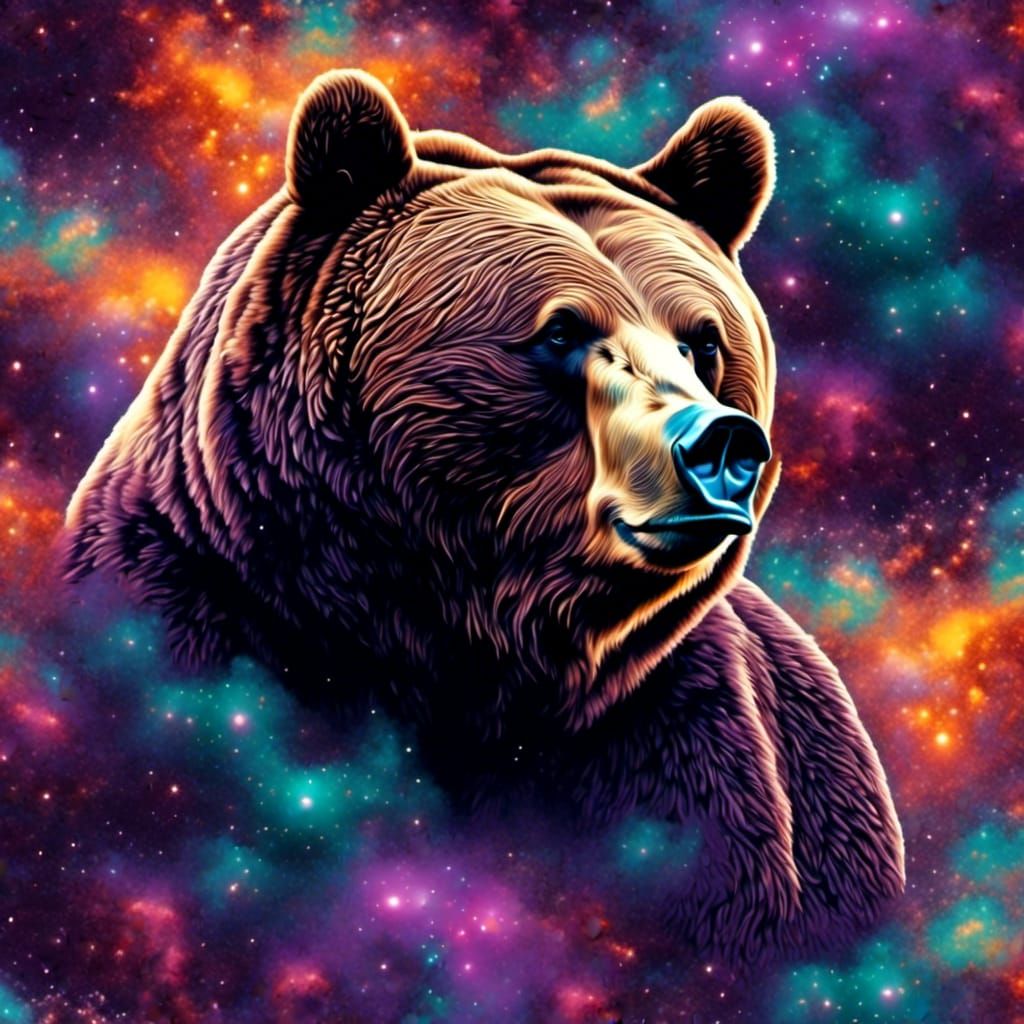 Brown Bear's Cosmic Dance in Abstract Expressionism
