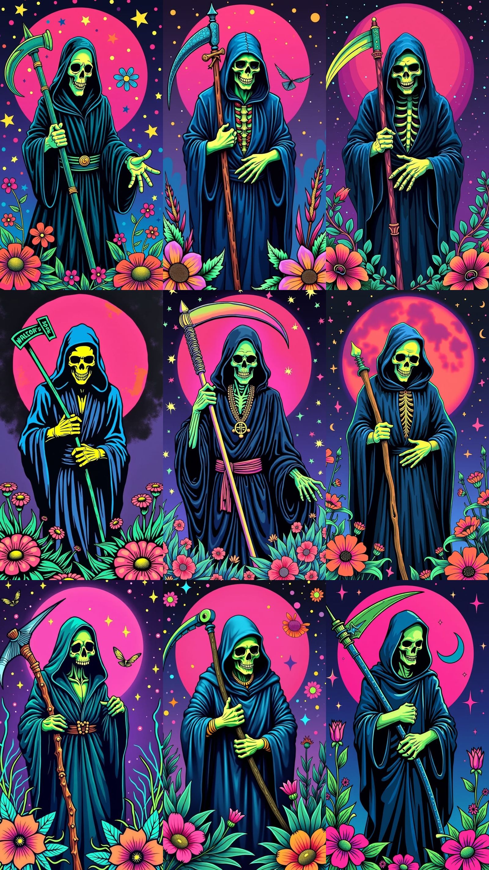 Psychedelic Grim Reaper in 70s Poster Art Style