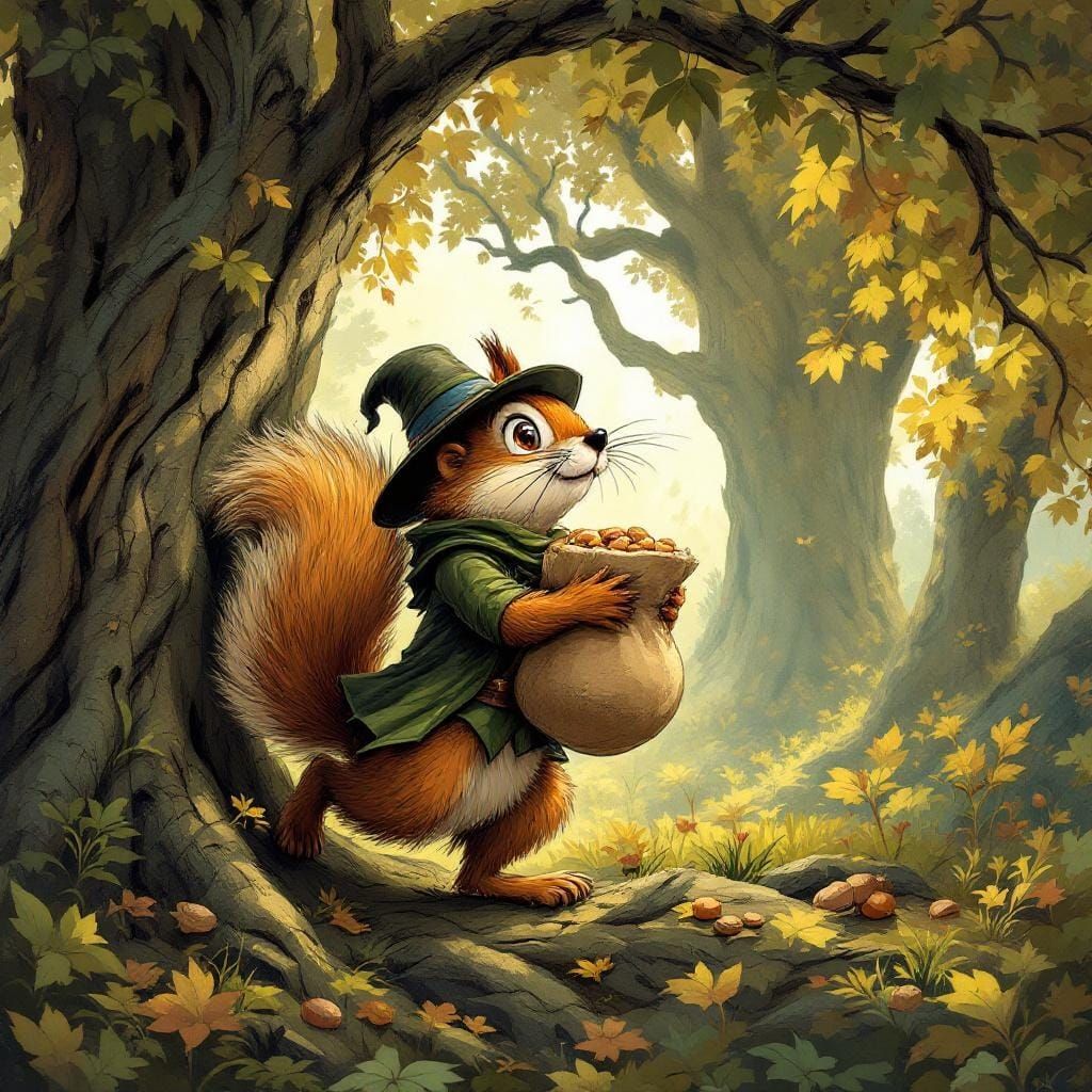 Zorro Squirrel Nut Heist: Fantasy Comic Art