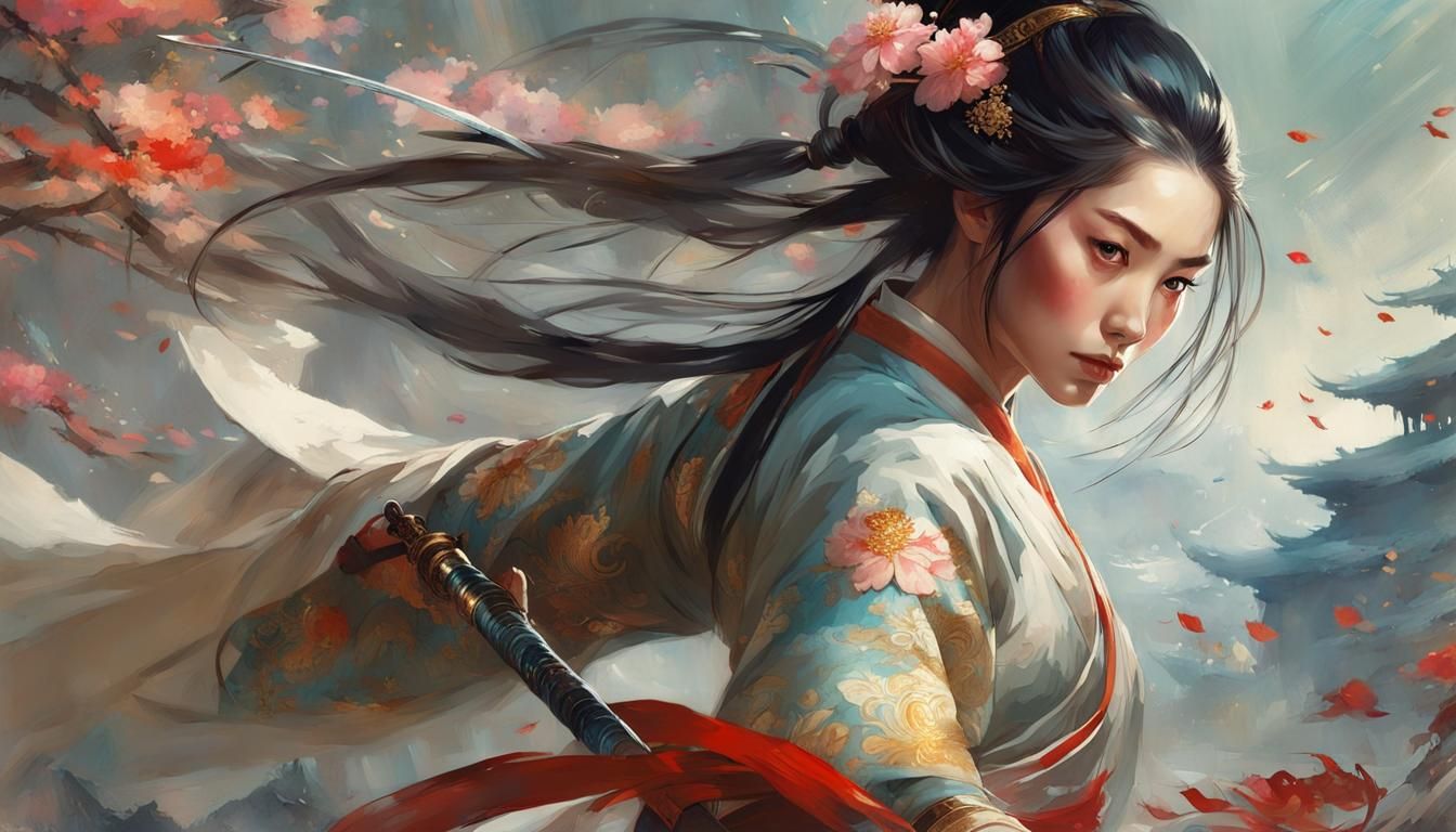 Wuxia Princess with Sword in Flowing Attire
