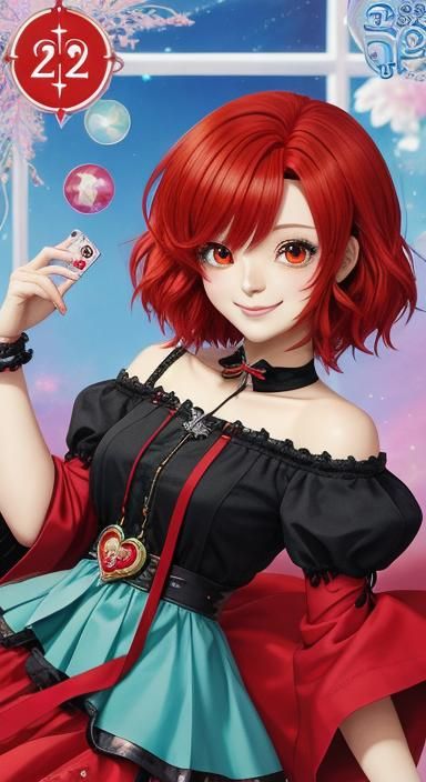 Anime Doll with Red Hair and Magical Aura