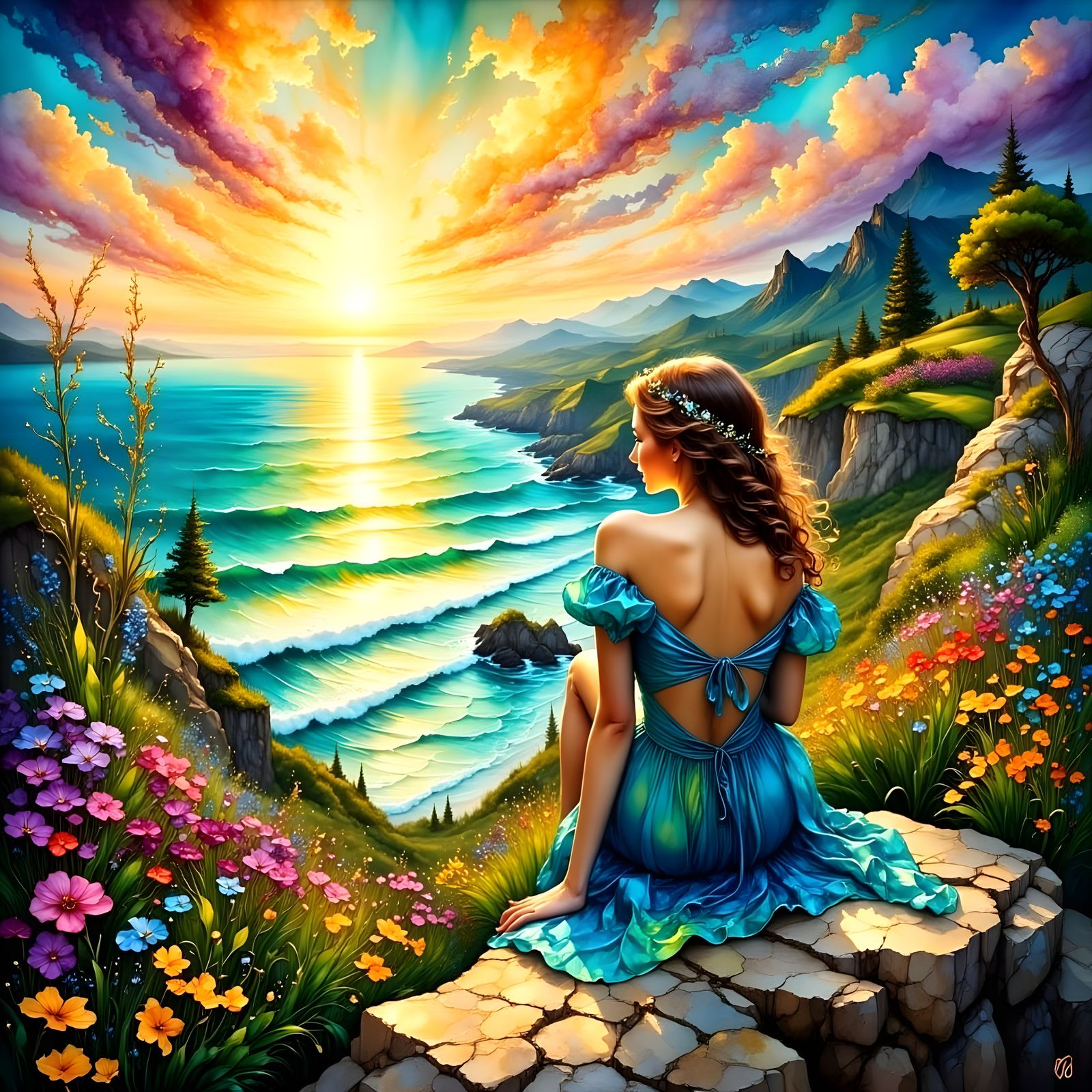 Ethereal Sunset on a Rocky Cliffside