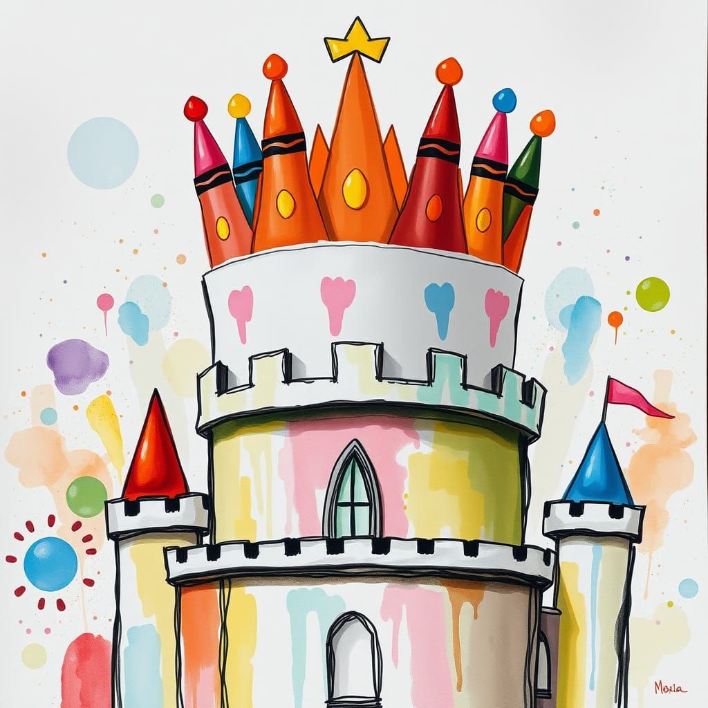 Child's Crayon Crown on Whimsical Castle