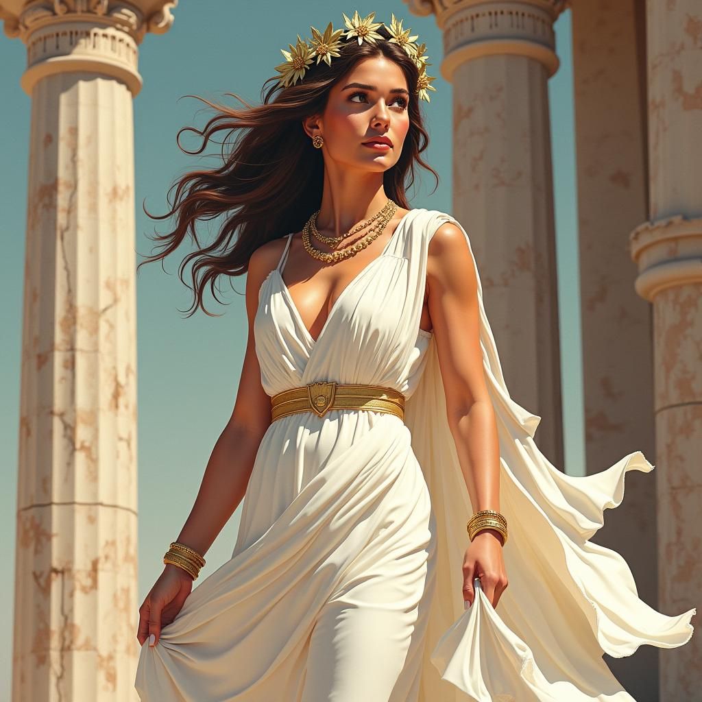 Greek Maiden with Laurel Wreath in Cell-Shaded Style
