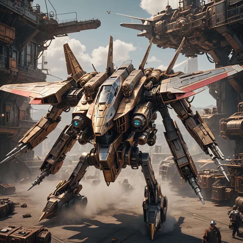 Steampunk Starscream Airplane Mech in 8K