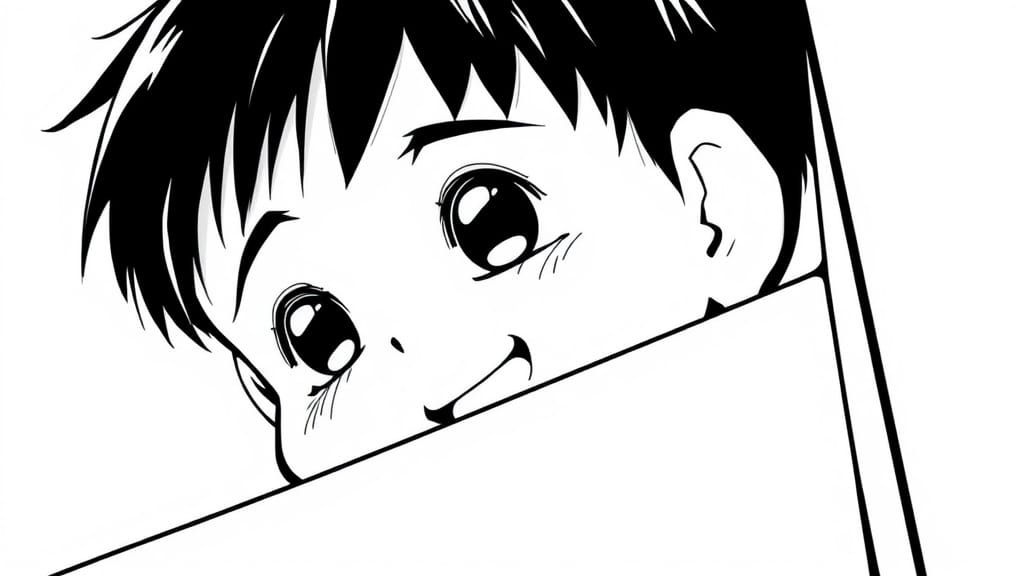 Manga-Style Portrait of a Curious Young Boy