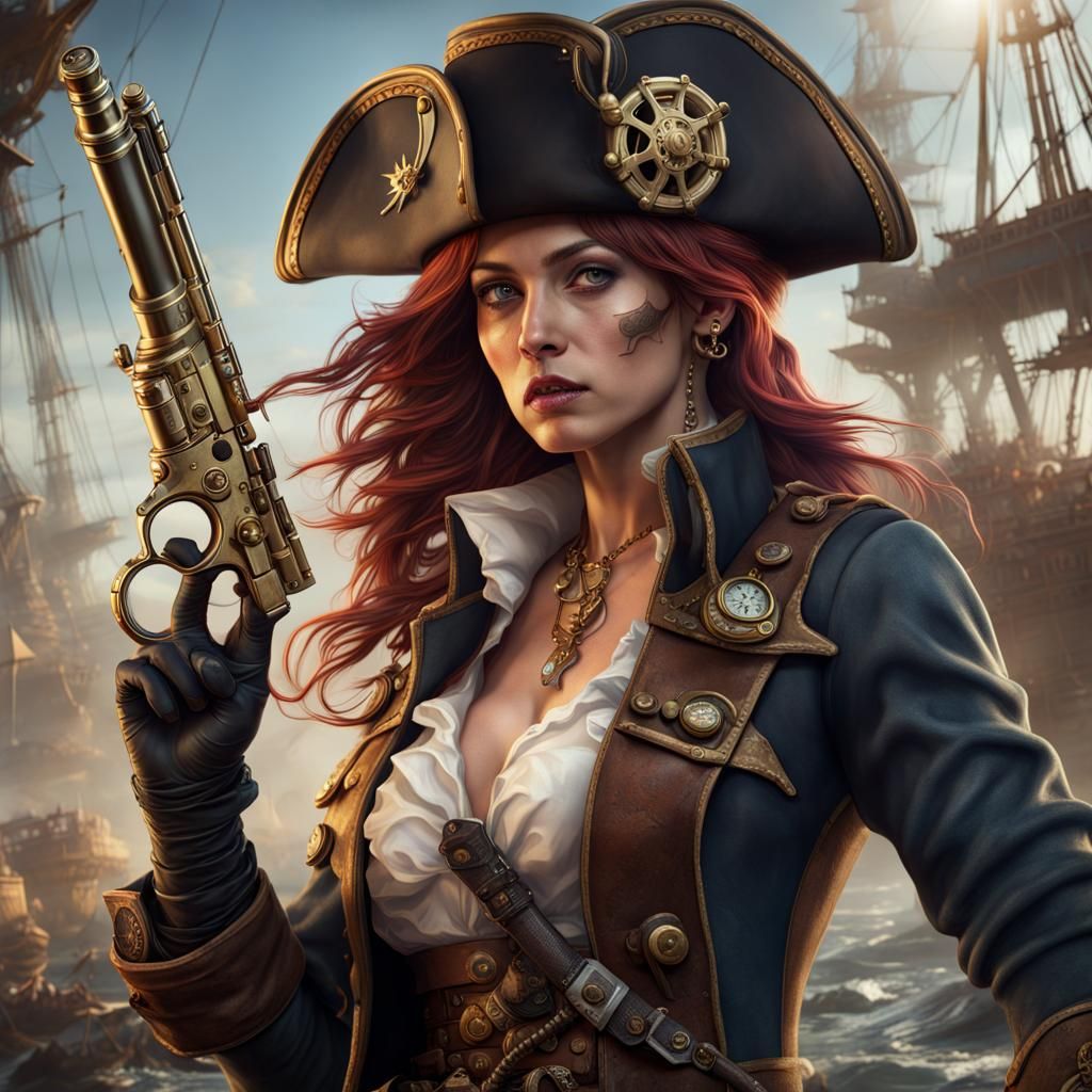 Steampunk Pirate Portrait in Detailed Matte Painting Style