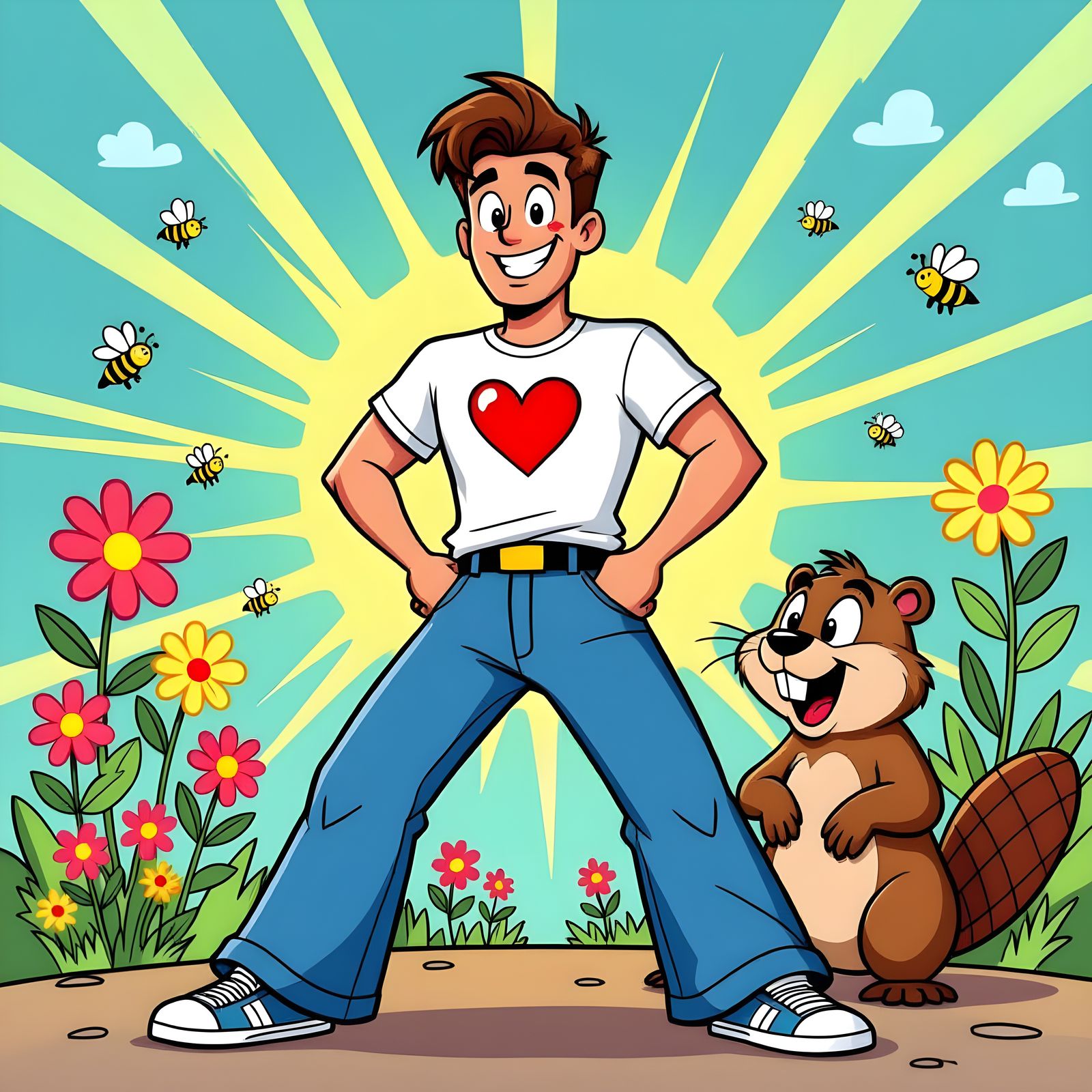 Man With Heart Eyes Expressing Mad Love in Cartoon Style