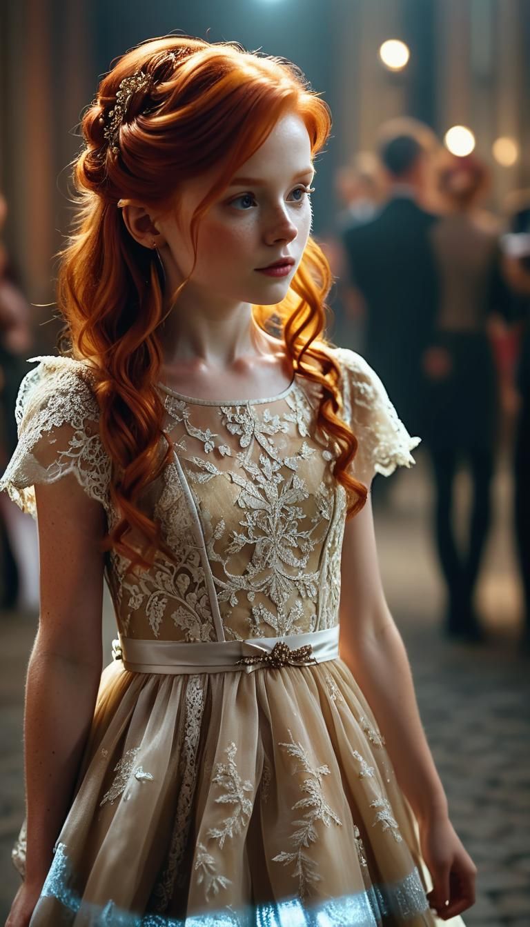 Elegant Red-Haired Girl Arriving at Event