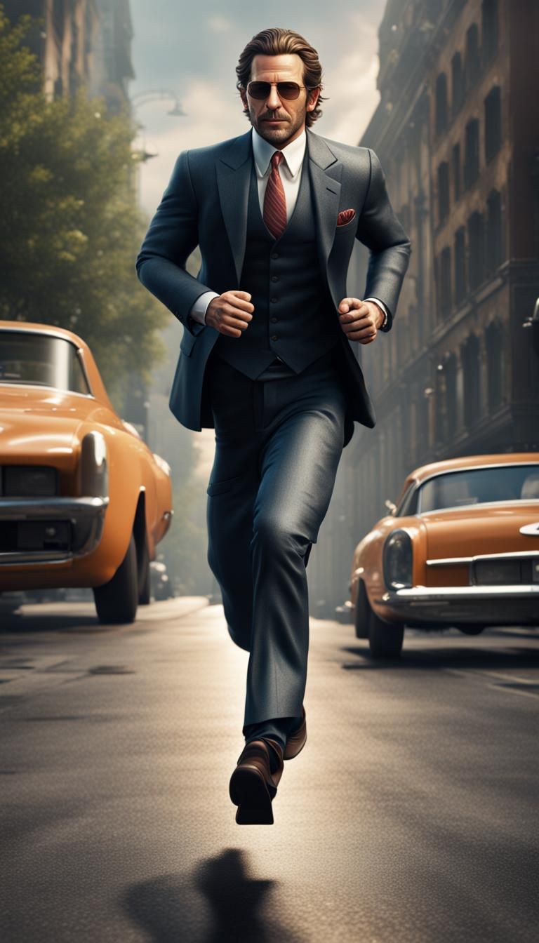 Mafia Boss Running: Photorealistic Digital Art in 8K