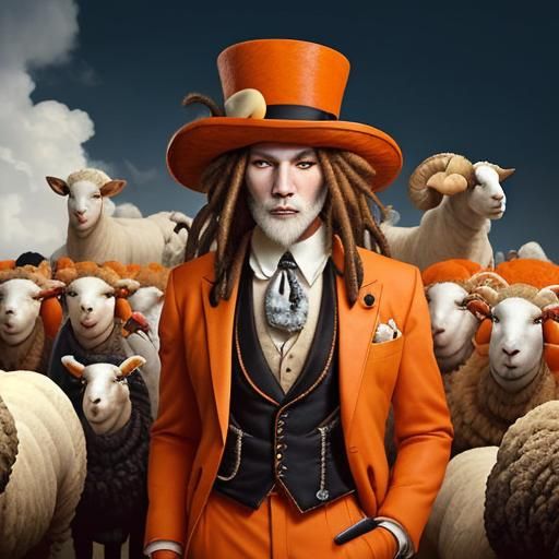 Clockwork Orange Sheep with Dreadlocks Portrait