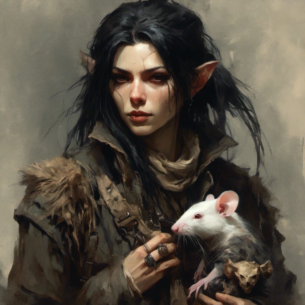 Dark Fantasy Druid with Albino Rat Companion