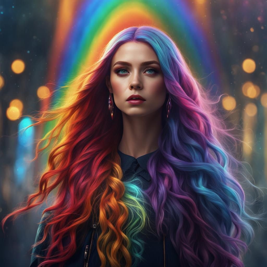 Girl with Rainbow Hair: Fantasy Concept Art