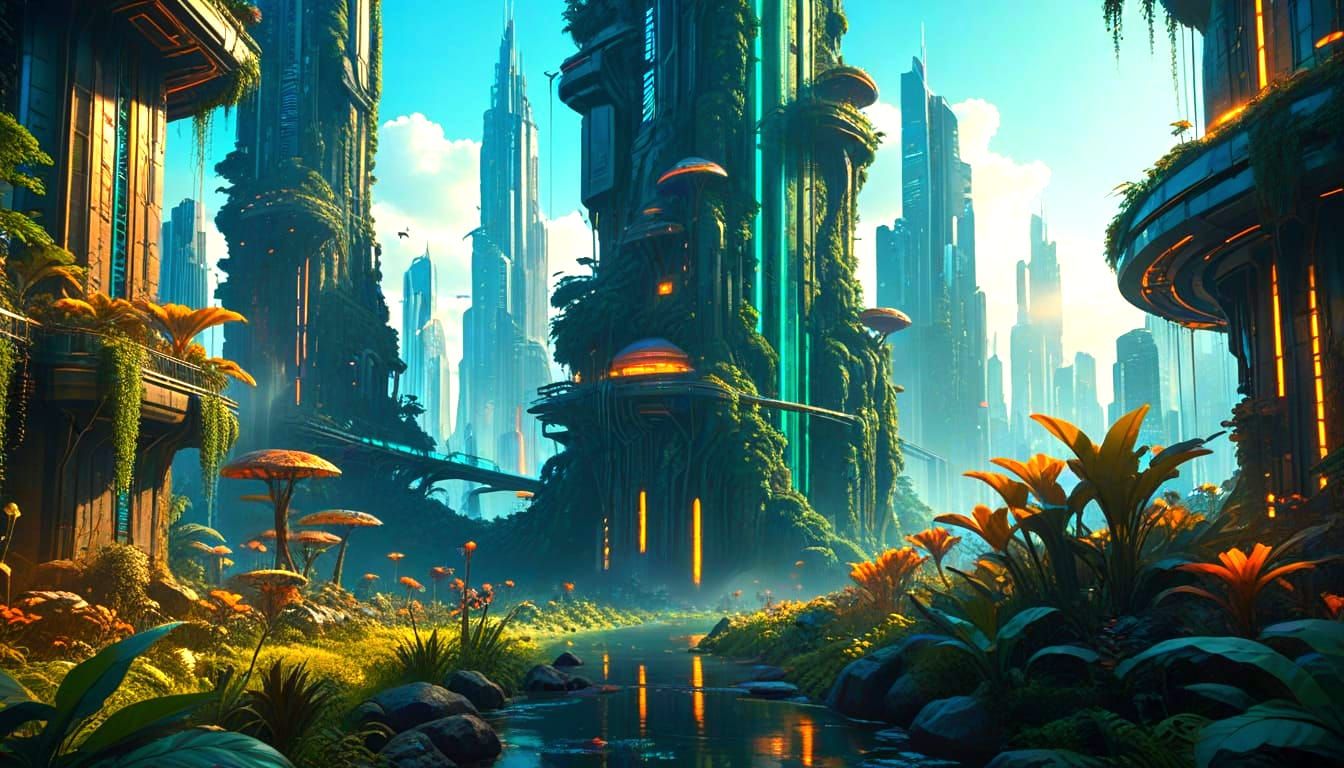 Futuristic Harmony: A Thriving Metropolis of Nature and Tech...