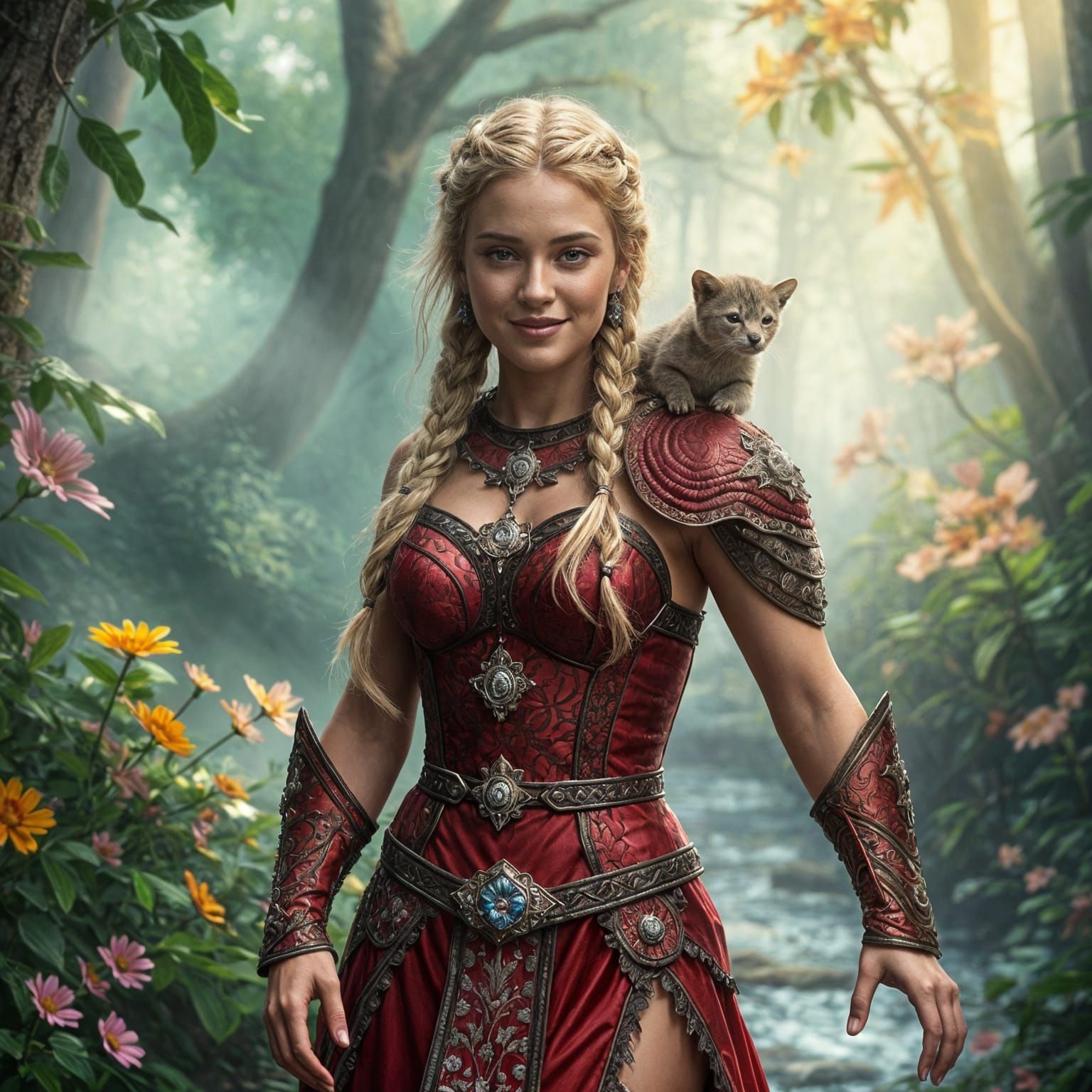 Warrior Princess with Furry Friend in Forest