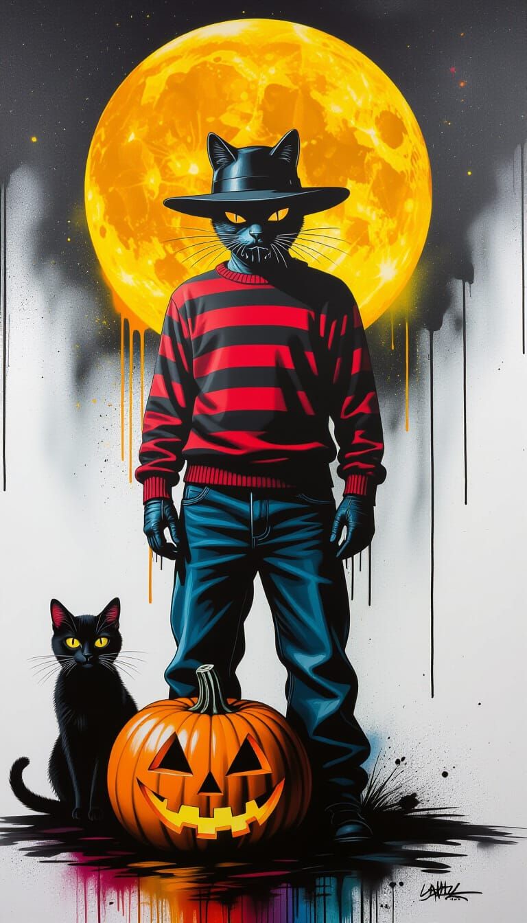 un gatto ad Halloween con un amico