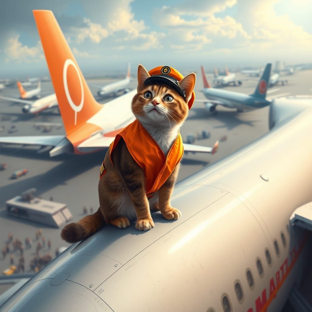 Regal Feline Overlord Surveys Airport Activity