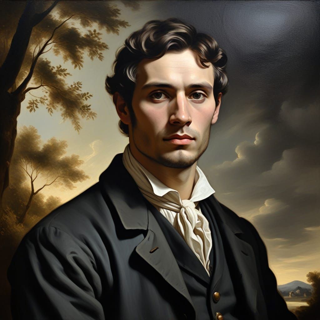 Handsome Man in Chiaroscuro Oil Painting Style