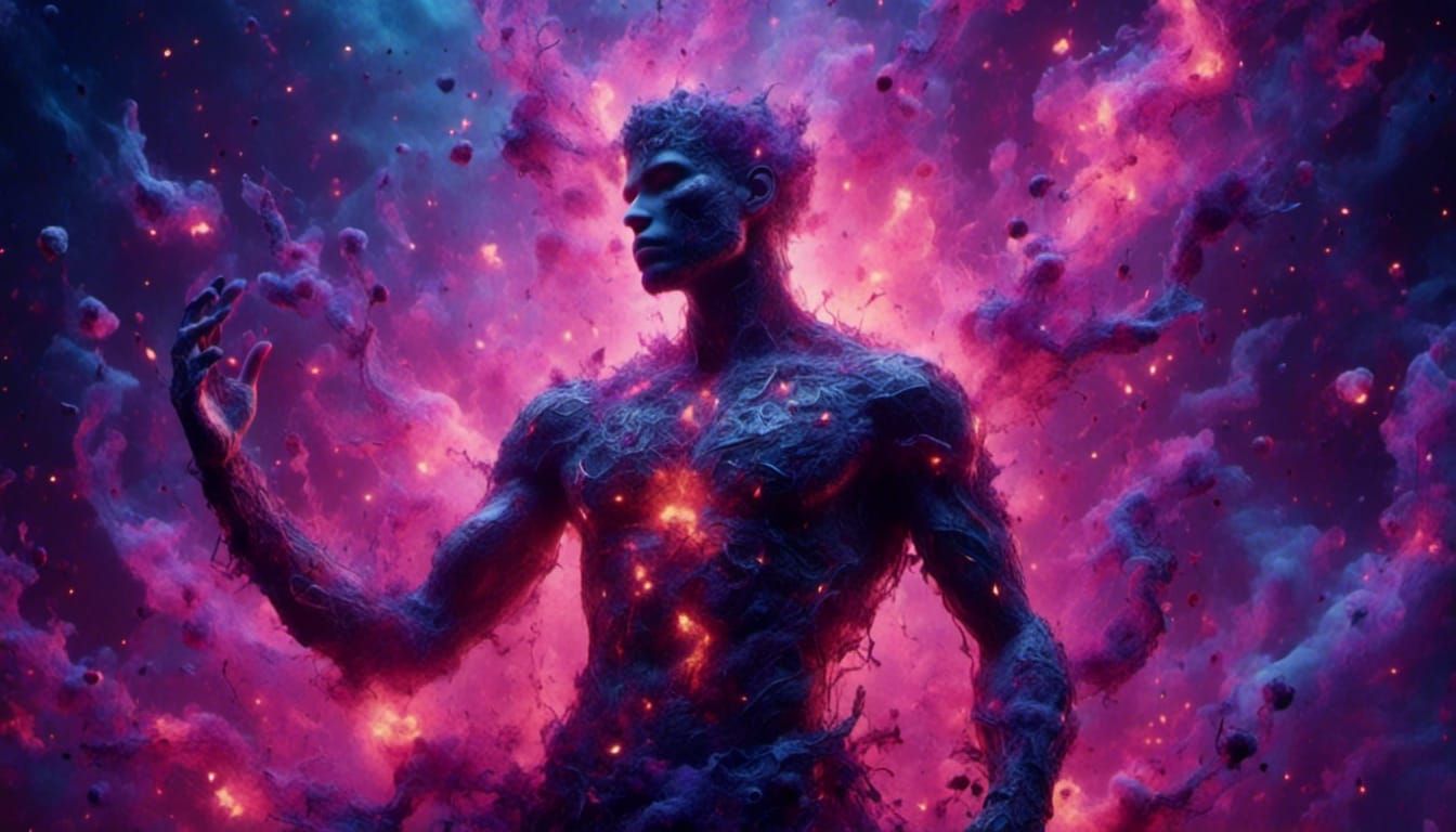 Godlike Figure in Neon Smoke Universe