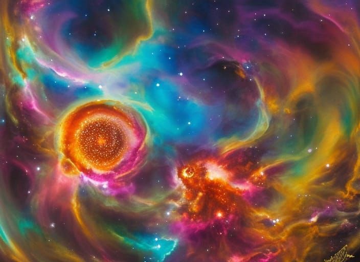 Honeycomb Butterfly Among Cosmos Nebula in Ink Style