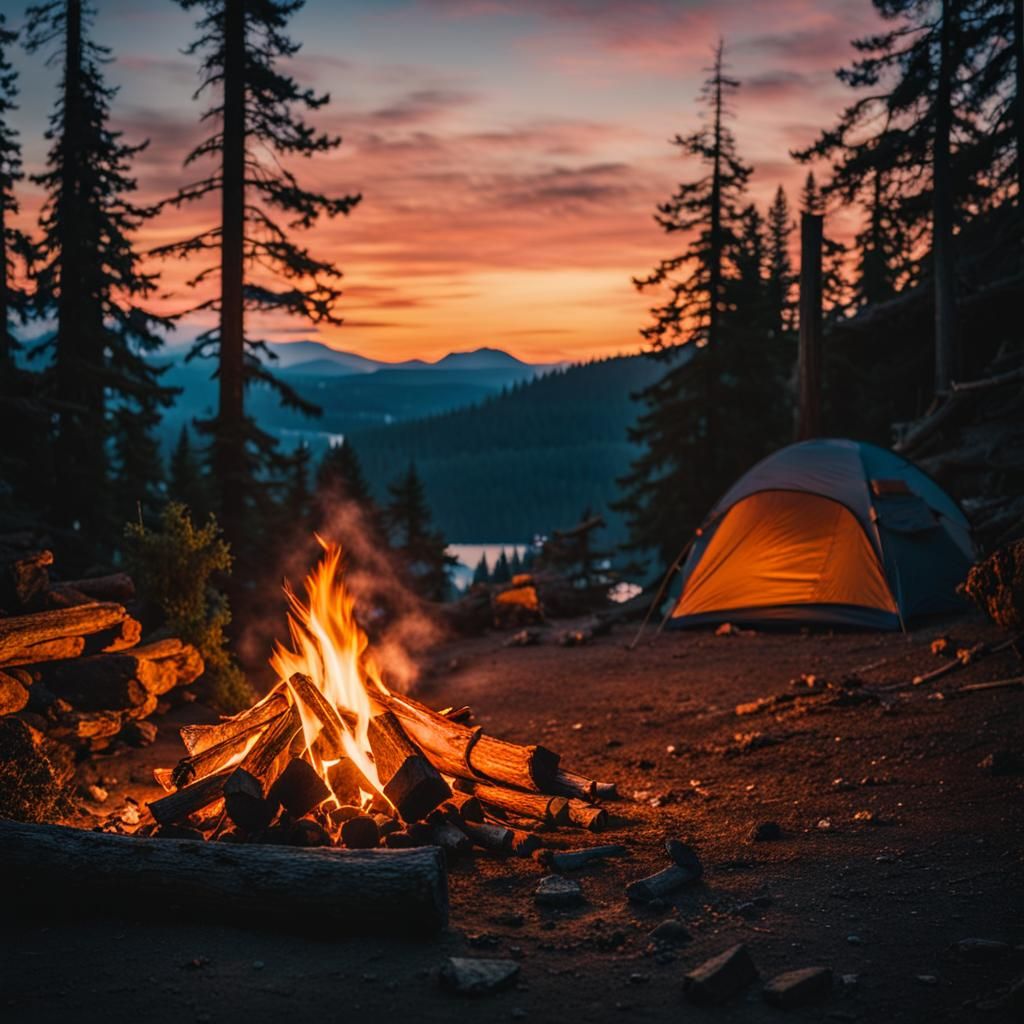 Pacific Northwest Campsite at Sunset