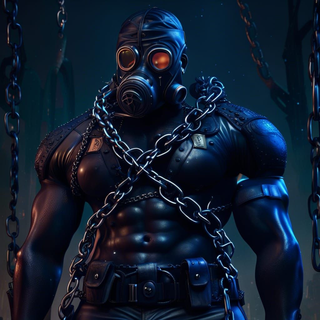 Oily Latex: Muscular Men in Chains with Gas Masks