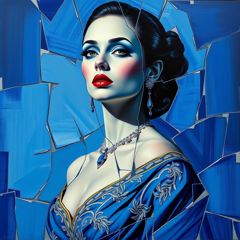 Cobalt Blue Goddess in Cubist Splendor