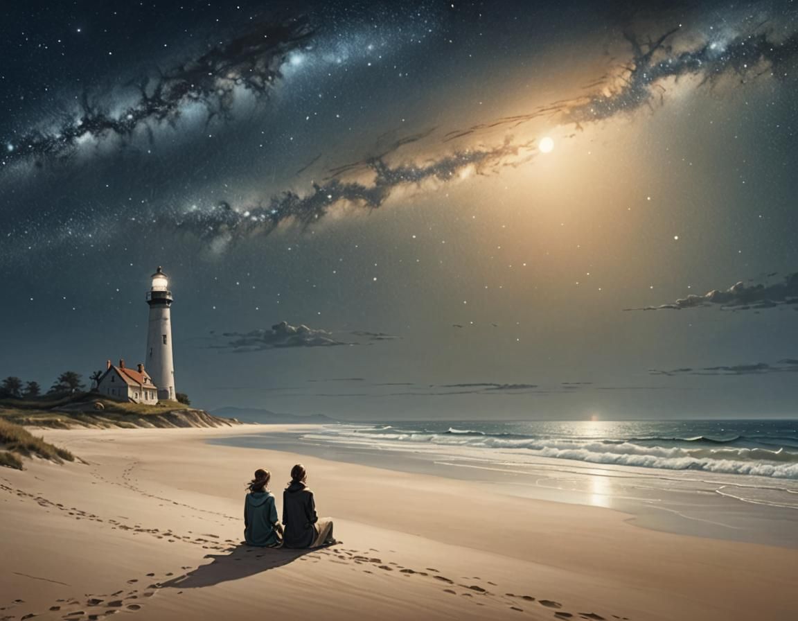 A wonderful illustration of a desolate beach with vast empty...