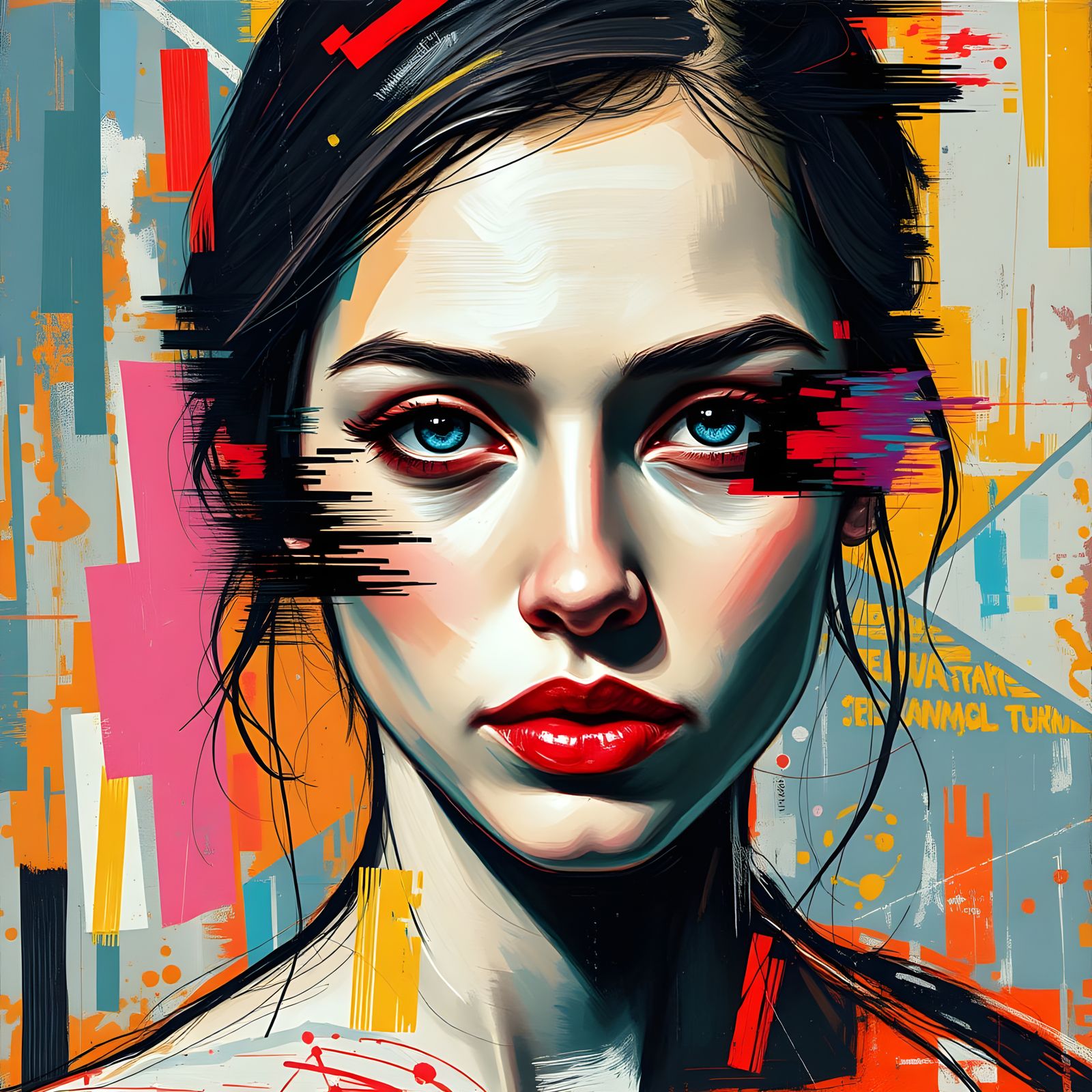 Emotive Abstract Portrait with Digital Disruption