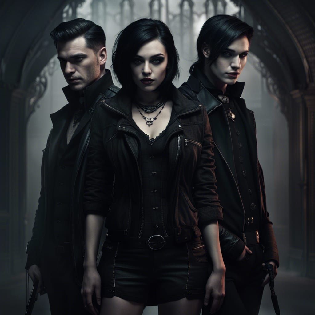 Gothic Trio in Noir Style: Detailed Matte Painting