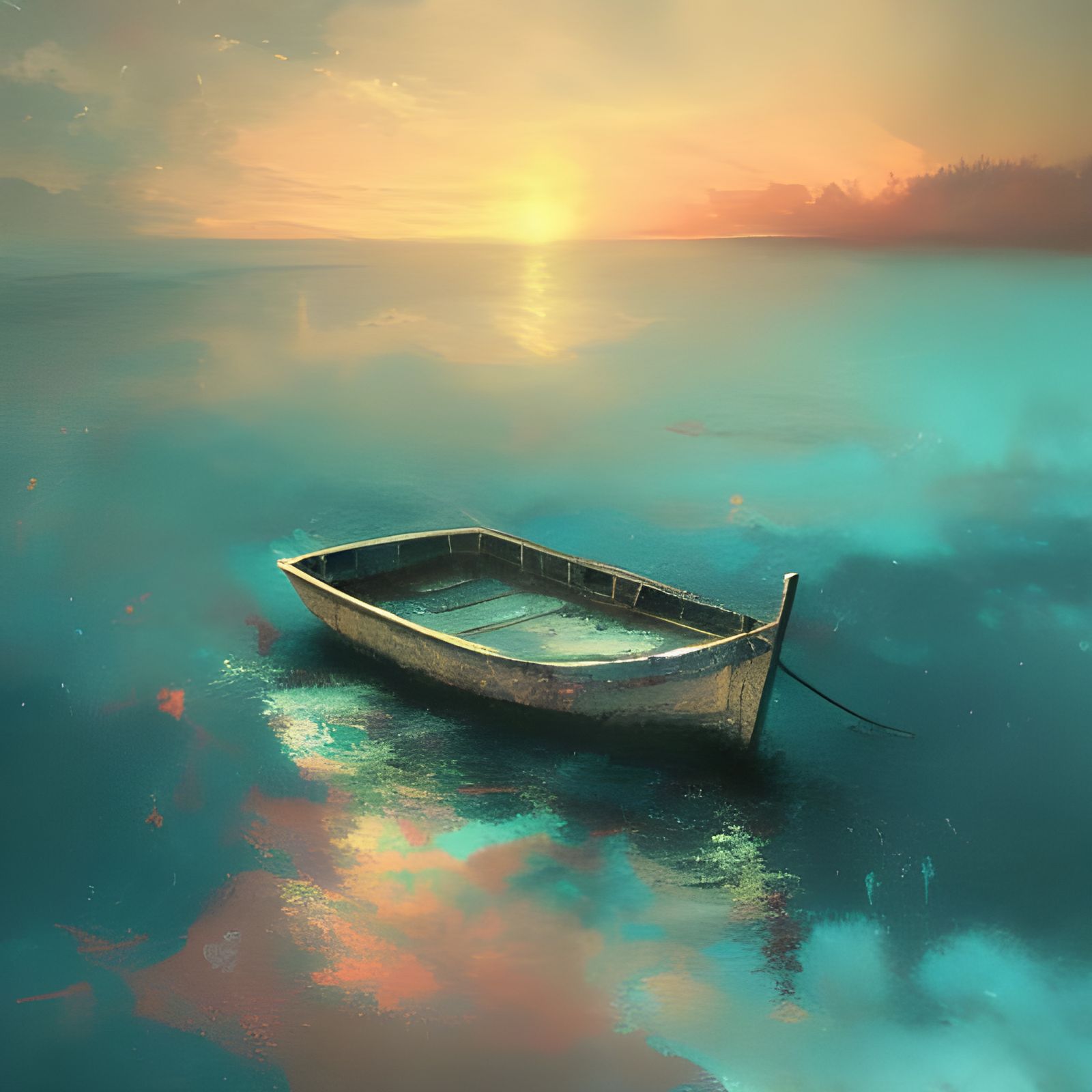 Boat at Sunset: Colorful Matte Painting