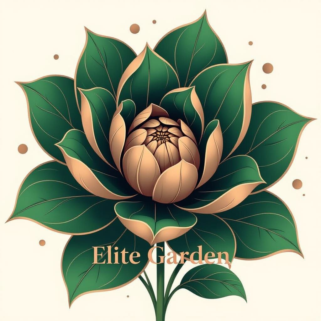 Elite Garden Logo: Elegant Blooming Flower in Rose Gold and ...