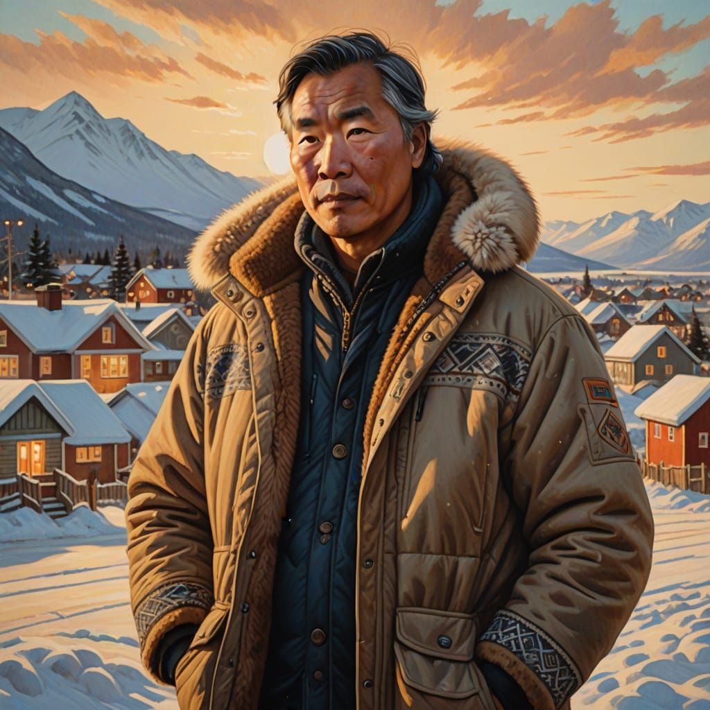 Inuit Gentleman in Uqqummiut Winter Scene