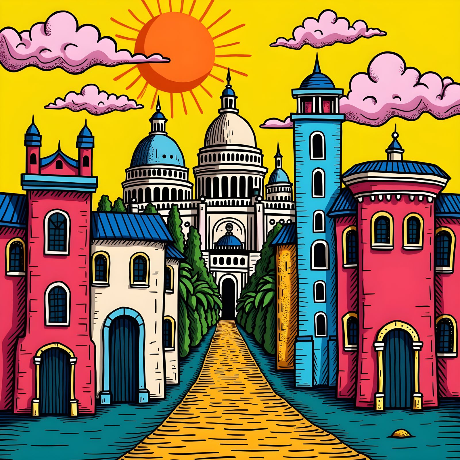 Retro Pop Art Travel Destination with Bold Colors
