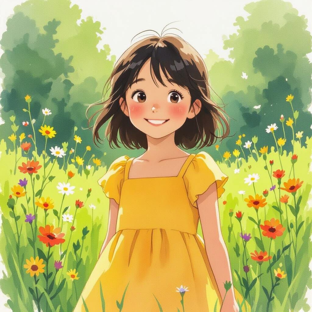 Young Girl in Meadow, Miyazaki & Van Baarle Style