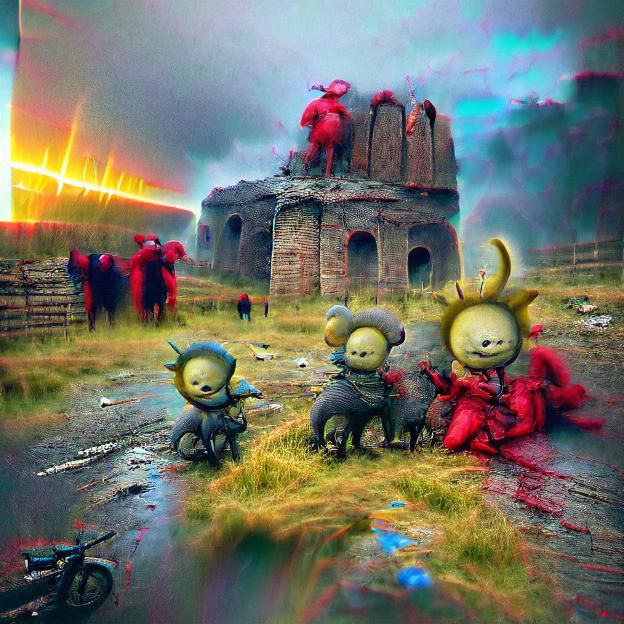 Demonic Teletubbies in Post Apocalyptic ruins.