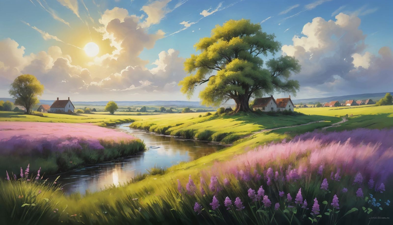 Ethereal Willow Landscape in a Golden Renaissance Style