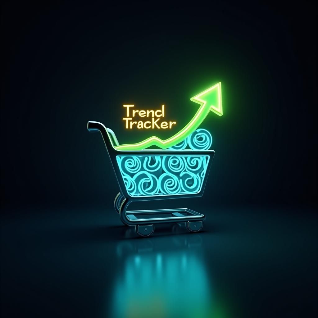 Trend Tracker Logo with Neon Arrow in 35mm Film Style