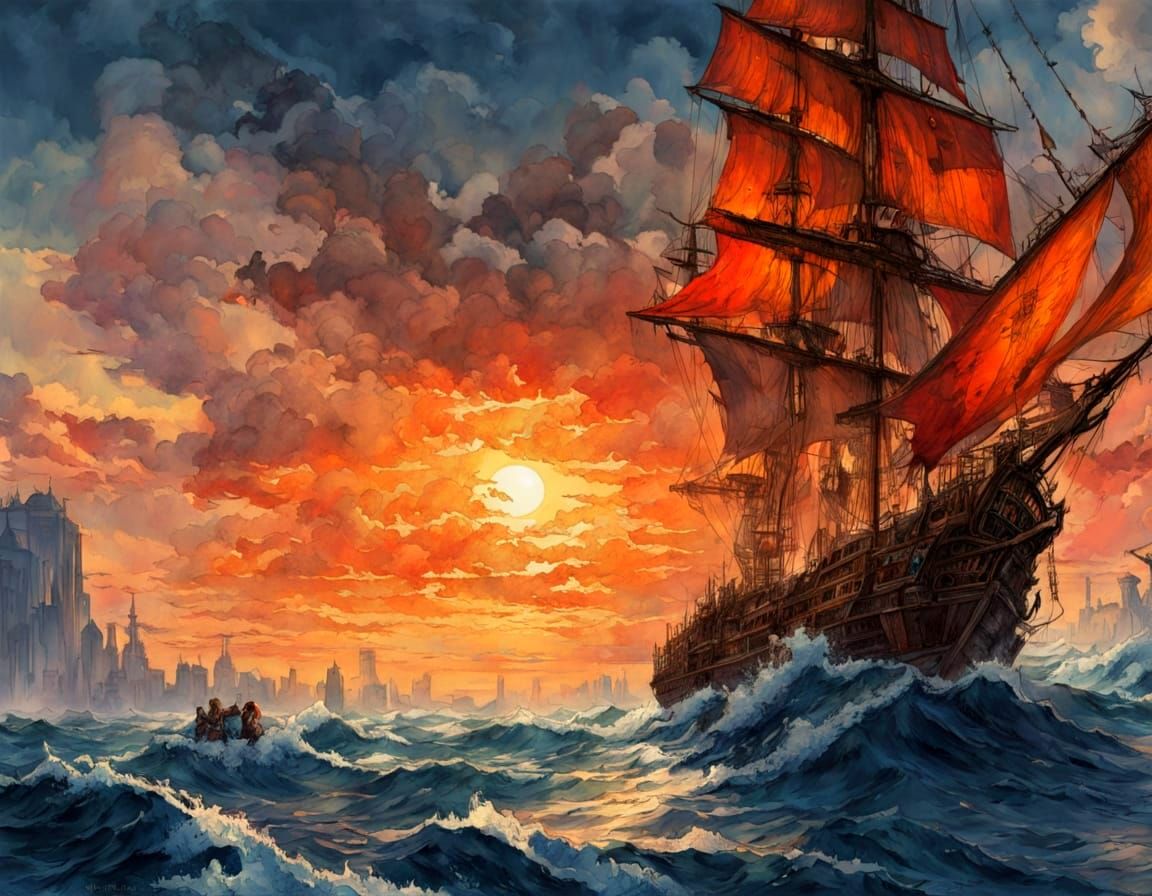 Catamaran at Sea: Impressionist Painting in Vivid Colors