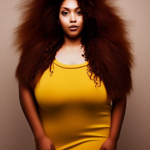 Curvy Woman with Lion Mane in Golden Armor