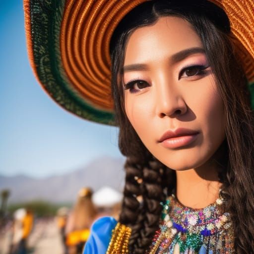 Detailed Portrait of a Woman at a Festival